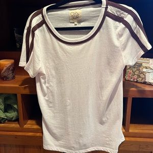 Pink and brown T-shirt.  Purchased at Evereve. Chaser brand .